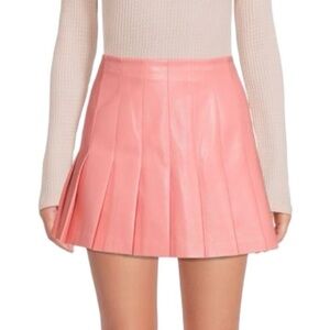 Alice + Olivia Pink Pleated Leather Mini Skirt